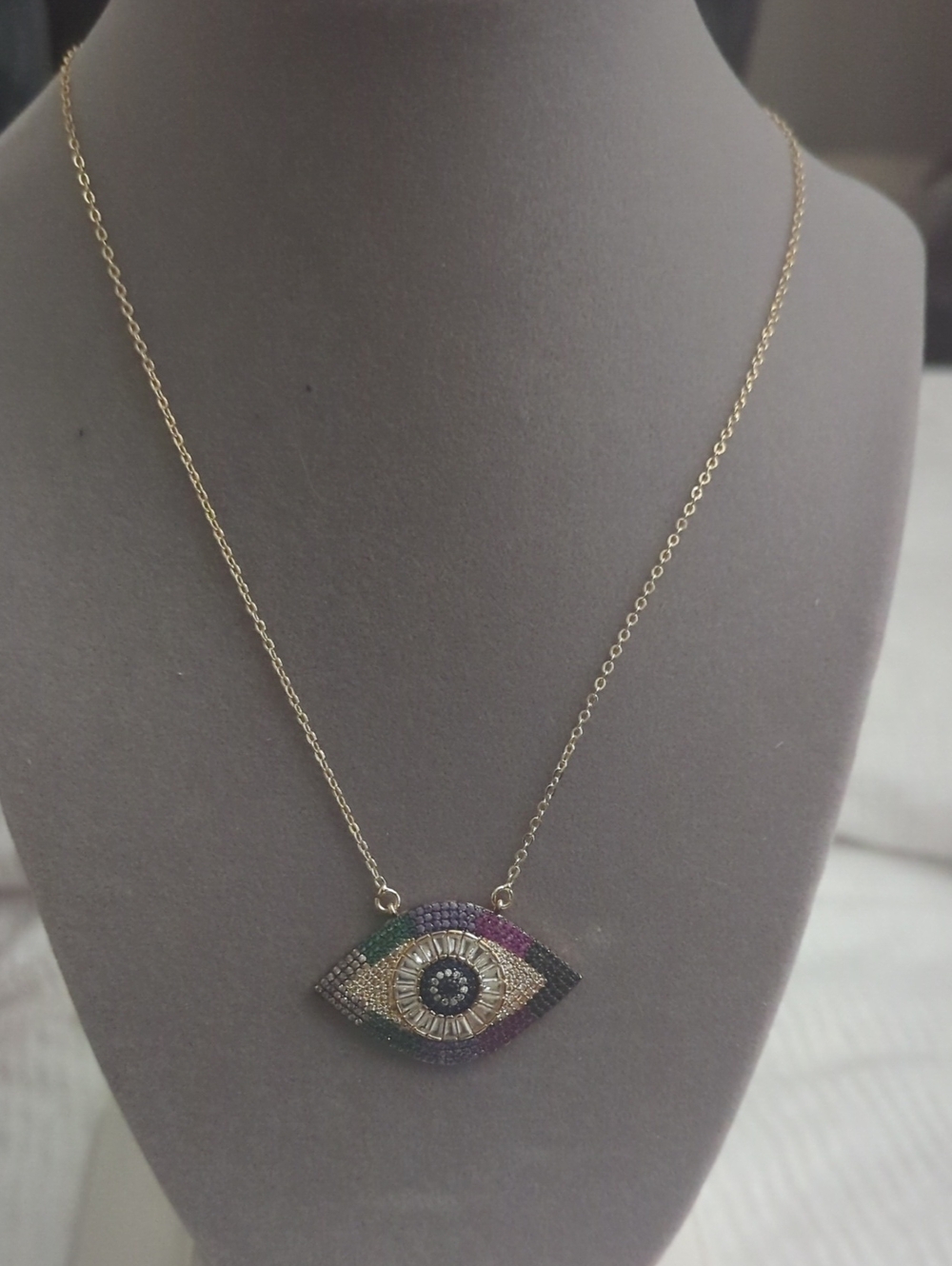 Gold Multicolor Evil Eye Pendant Necklace
